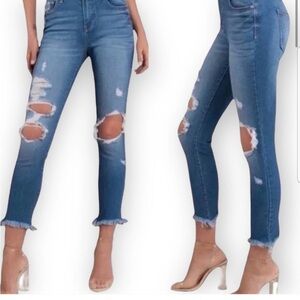 Pistola Monroe High Rise Raw Hem Distressed Cigarette Crop Jean sz 26